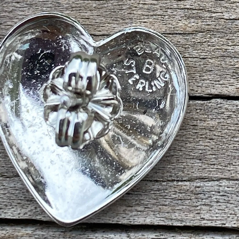 Vintage Beau B Heart Earrings .925 Sterling Silver - Picture 7 of 8